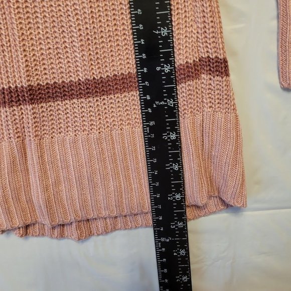 C Pink Red Cardigan Open Front Hooded Long Sweater Size M - Picture 7 of 9